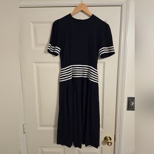 Vintage Plaza South Blue and White Striped Dress Size 4 PETITE
